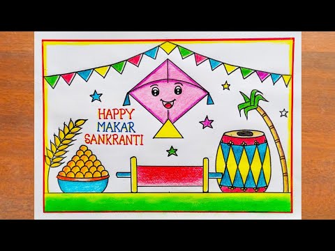 Happy Makar Sankranti Drawing Easy / How to Draw Makar Sankranti Drawing / Sankranti Drawing Easy