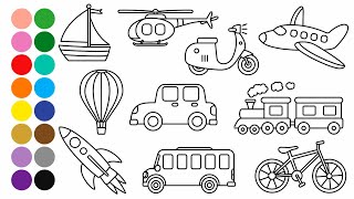 TRANSPORTES aprender a dibujar y colorear para niños pequeños - Dibujos para niños