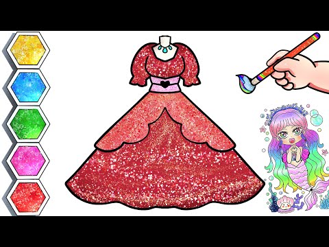 Princess Red Dress Drawing & Coloring for Kids | How To Draw Red Dress Step By Step #cute #baby