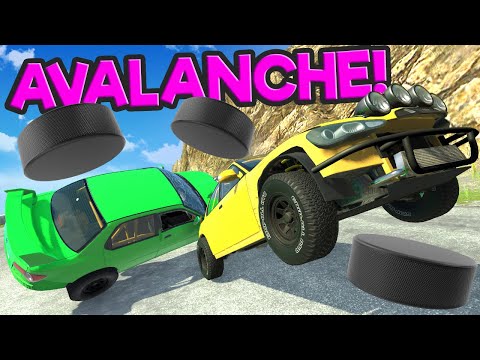 We Raced Up a Mountain Against an AVALANCHE of Hockey Pucks in BeamNG Drive Mods!