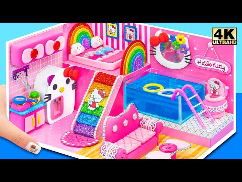 How To Make Pink Bunny House with Bunk Bed, Rainbow Stairs from Polymer Clay ❤️ DIY Miniature House