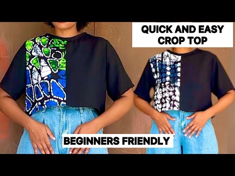 How to Cut and Sew a Simple Fabric Mix Crop Top| Easy and Beginners Friendly