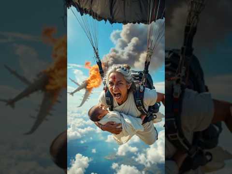 Jumping from an aeroplane a grandmother cradles a newborn #ai #aeroplane #baby #grandmother
