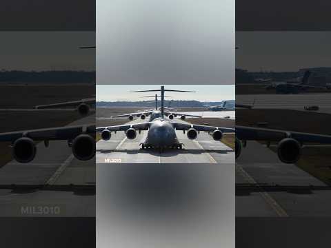 U.S. Air Force C-17 Globemaster III transport aircraft take off.