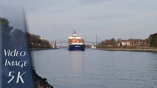 Rendsburg, Germany: Kiel Canal (Nord-Ostee-Kanal), Container Ship "EMPIRE" - 5K UHD Video (2880p)