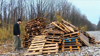 Man Builds a House with ABANDONED PALLETS in the Middle of the Forest | by @lesnoy