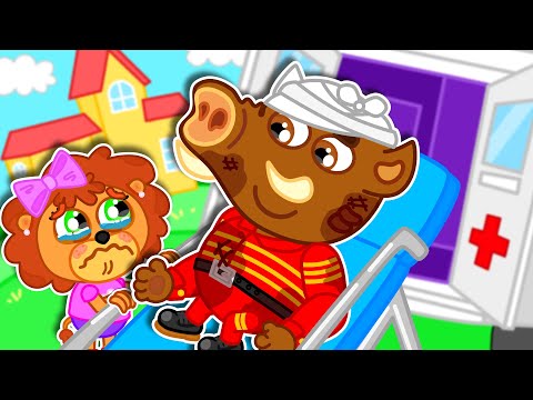 Lion Family | Ouch! Firefighter Got a Boo Boo! - Educational Videos for Kids | Cartoon for Kids