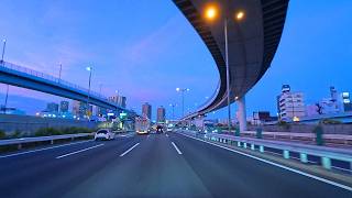 Driving on Tokyo Metropolitan Expressway from evening into the night : 4K