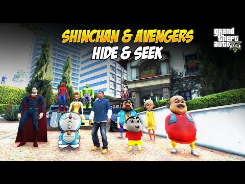 GTA 5: SHINCHAN AND FRANKLIN PLAY HIDE AND SEEK CHALLENGE WITH MOTU PATLU AND AVENGERS IN GTA 5!