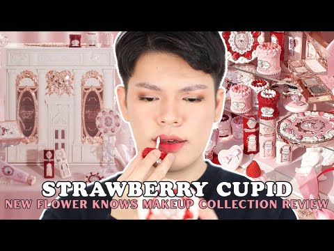 TRYING THE WORLD'S MOST BEAUTIFUL MAKEUP! Flower Knows Strawberry Cupid Collection Review & Swatches