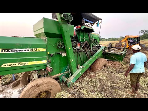 John Deere harvester stuck in mud Rescued by JCB 3DX eco | tractor videos |