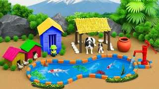 Barn Playset For Farm Animals | Diorama with Animals including Cow Chicken Pig Sheep