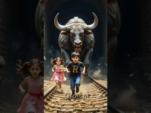 A dangerous bull started chasing Chinki and Chintu #bull #railwaytrack #viralvideo