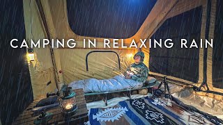 CAMPING ALONE IN HEAVY RAIN . INFLATABLE HOT TENT . RAIN SOUND ASMR