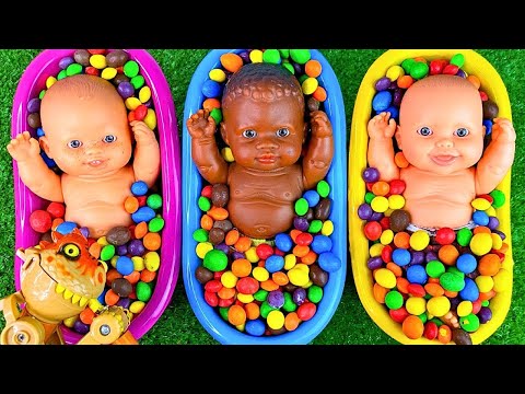 4 Minutes Satisfying Video | Mixing Funny Candy ASMR & Make Up in 3 Bathtubs with Magic M&M's Slime