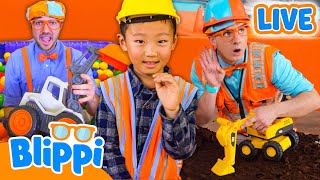 🔴 Blippi's BIG Vehicle Adventure LIVE! 🚒🚜| Learn About Fire Trucks, Excavators & Trucks for Kids