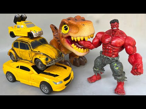Transformers Stopmotion: War for BUMBLEBEE and SUPERHERO vs DINOSAUR | T-rex, Red Hulk, Mosasaurus