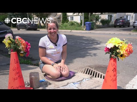 YouTube video thumbnail: The Sidewalk Fairy Turning Montreal Street Cracks Into art