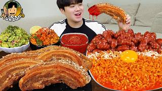 ASMR MUKBANG 직접 만든 대왕 소세지 까르보 불닭볶음면 핫도그 통삼겹 먹방 & 레시피 FIRE NOODLES AND SAUSAGE EATING SOUND!