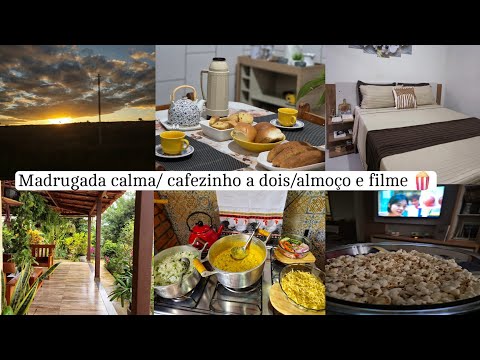 Passando um café na calmaria da madrugada/ cuidando do lar/ nosso almoço/ filme e pipoca
