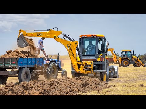 JCB 3dx and MAHINDRA Backhoe Loader Loading Village Pond Mud in Tractor for Farming Land |Jcb vs jcb