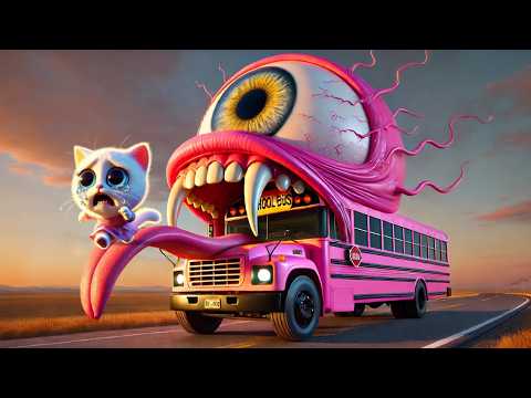 😱👁️The kitten suddenly encountered a mutated big eyed school bus!🐱💥 #ai #story #catshorts#aicat