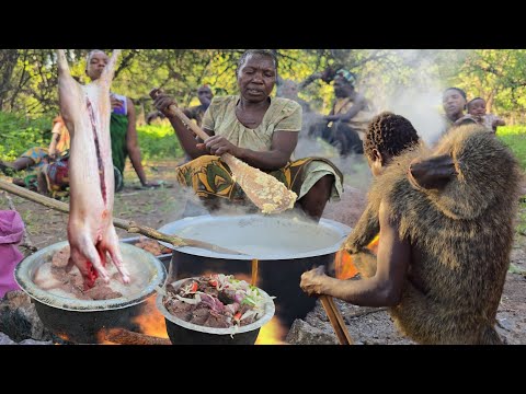 Hadzabe Tribe Monkey Hunt🔥 & Honey Harvesting Rainy Season🐒 || True Hunters🍯