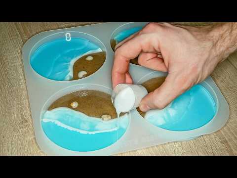 "DIY Ocean Resin Coasters 🌊 | Step-by-Step Tutorial to Create Stunning Beach Waves!"