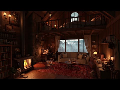 Cozy Cabin Ambience: Rain Sounds and Crackling Fireplace for Sleep, Study, and Relax