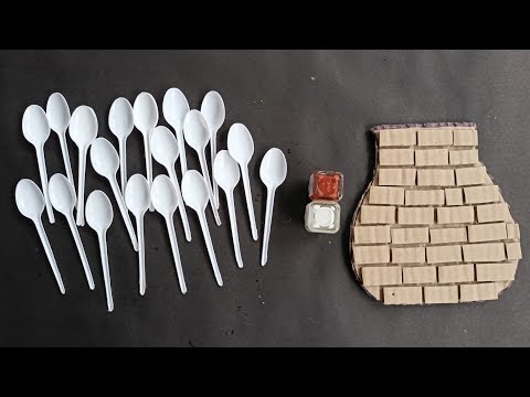 pot Shape Flower Wall Hanging/Best Out Of Waste Idea/DIY Plastic Spoons Wall Hanging ||