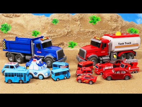 Rescue the truck from the pit with excavator and crane truck | Car toy stories | Enjo mini farm