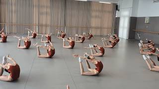 Students doing dance flexibility training