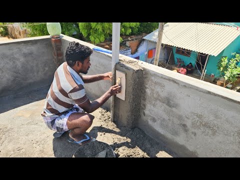 Techniques of Piller_Roof Handwall Joined Brick Piller Plastering with Cement|Piller Plastering