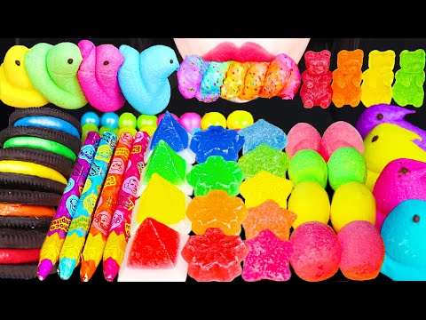 ASMR Rainbow Kohakuto Oreo Cookies Peeps Marshmallow 핍스 마쉬멜로우 오레오 코하쿠토 먹방 Mukbang, Eating