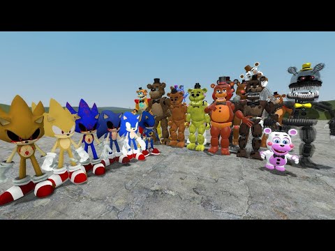 ALL FREDDYS FNAF 1-9 SECURITY BREACH AND OTHERS VS ALL SONIC In Garry's Mod!