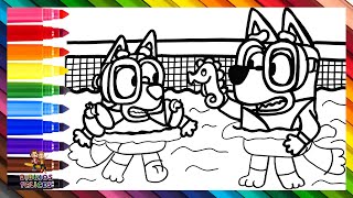 Dibuja y Colorea A Bluey Y Bingo En La Piscina 🐶🐕🌊 Dibujos Para Niños