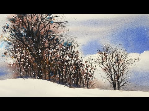 Explore Beautiful Effects Of Brusho & Twigs In this Winter Watercolour Landscape