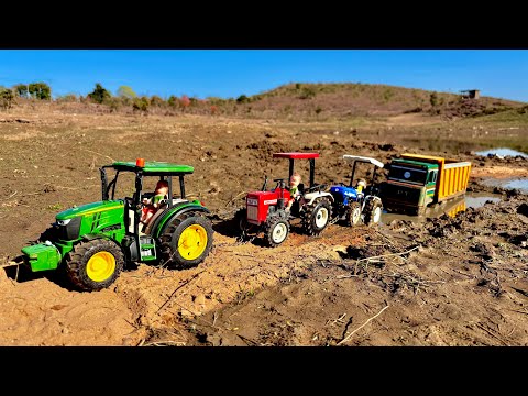 Tata Dump Truck Stuck in Mud pulling out by Tractor John deere 5405, Swaraj 855 Fe, New Holland3630