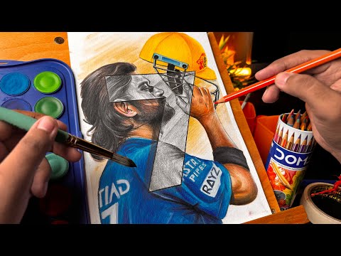 MS Dhoni Drawing,  Ms Dhoni Colouring Tutorial,  Watercolour Painting 😍