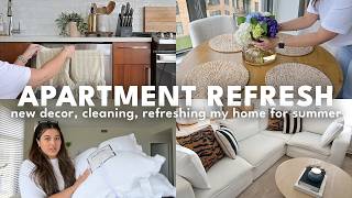 summer apartment refresh 🧺✨home decor shopping, decorate with me for summer + working on my health