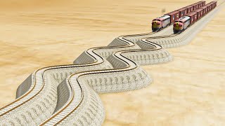 Impossible Weird Snake Shape Rail Tracks Vs Trains Crossing - BeamNG.Drive