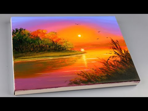 Sunset by the lake painting / Acrylic Painting Techniques