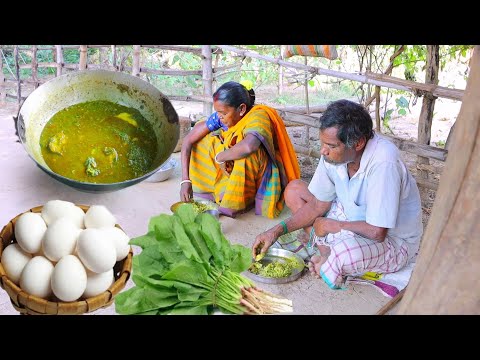 EGG PALONG SHAK CURRY cooking and eating by santali tribe couple