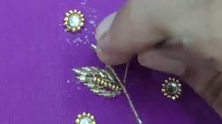 maggam work leaf stitching// beads work Easy for beginners// tutorial classes// hand embroidery