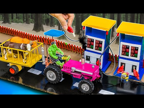 diy tractor mini petrol pump machine science project | Best tractor trolley full Cow loading