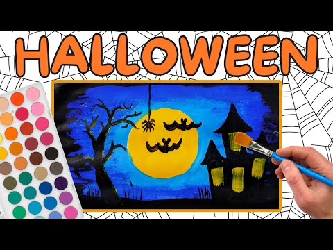 Halloween Scene Haunted House Painting Tutorial for Kids 🎃  Art and Craft for children