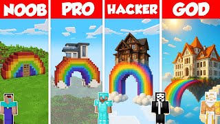 Rainbow House Build Battle Challenge - Noob vs Pro vs Hacker vs God - Minecraft Animation
