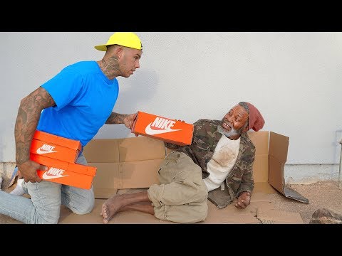 Surprising the Homeless with Brand New Shoes..