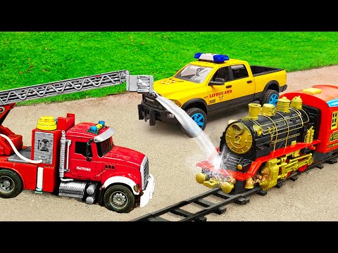 Crane, Excavator, Fire Truck, Car Transporter - Rescue McQueen Car From Fire