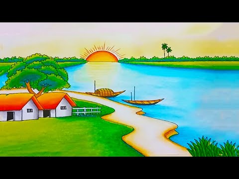 How to Draw a Beautiful Village Landscape | Easy Scenery Drawing Step-by-Step